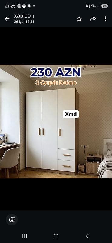 iskaf: Yeni, 3 qapılı, Siyirməli, Ağ, Taxta, Açılan, Düz dolab — 1