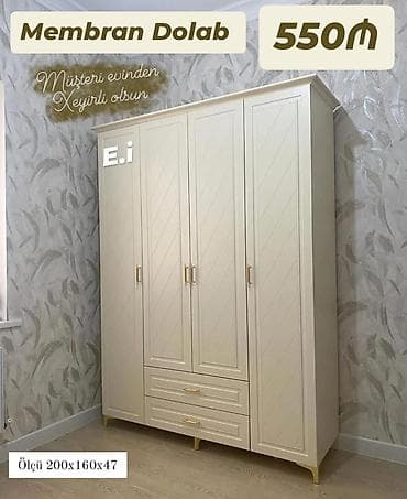 Мебель: Membran Dolab – krem rəngli, klassik dizayn. • Ölçü: 200 × 160 × 47 — 1