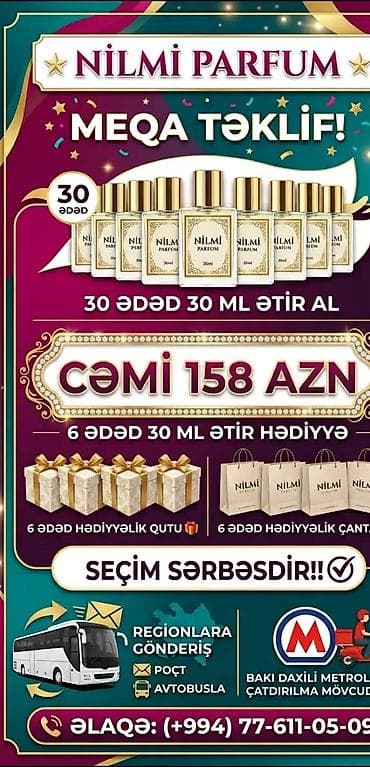 Nilmi Parfum – MEQA TƏKLİF - 30 ədəd 30 ml ətir paketi - Cəmi 158 AZN
