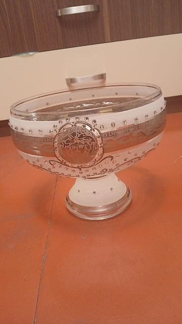 cehizlik qablar: Şüşə dekorativ meyvə/qənnadı qabı - Material: qalın, şəffaf şüşə - — 1