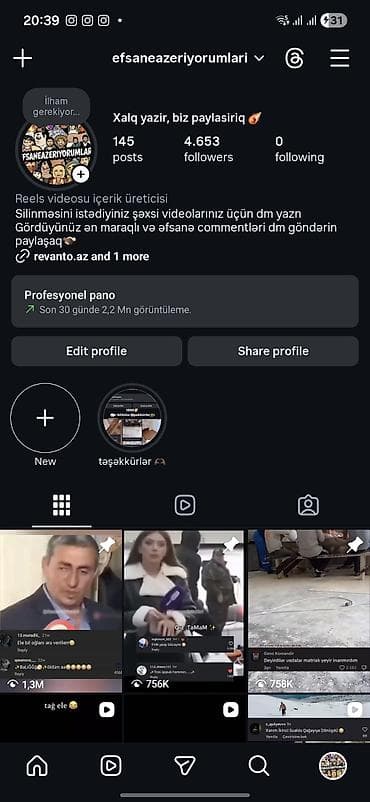 daye isi axtariram: Instagram səhifəsi: efsaneazeriyaorumlari hesab satılır maraqlananlar — 1