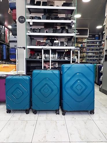 İdman və istirahət: Sərfəli səyahət üçün 3-lü çamadan dəsti - Rəng: mavi/teal - Ölçülər — 1