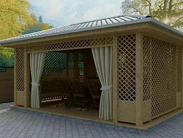 giris qapi: Açıq havada istirahət üçün taxta besedka/pavilyon - Material — 8