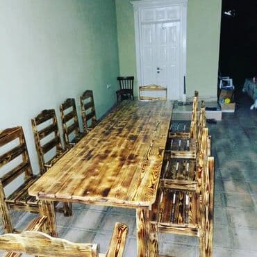 taxt doşəyi: Yeni, Kvadrat masa, Açılmayan, Stullar ilə, Taxta, Azərbaycan — 5