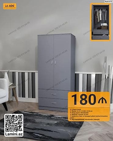 İki qapılı paltar dolabı - Model: Kod 6172 - Ölçülər: Dərinlik 47 sm — 1