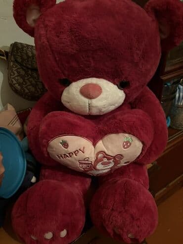 Böyük ölçülü plyuş ayı oyuncaq - Rəng: tünd qırmızı/bordo - Material