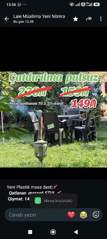 stul plastik: Yeni Plastik masa dəsti📌 _*Qatlanan masa+6 STUL*_ 📌 *Qiymət — 1