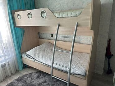 двухъярусная кровать для детей: Oğlan və qız üçün, İşlənmiş, Çarpayı, Matras ilə, Siyirməsiz, MDF — 2