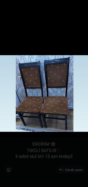 ENDİRİM 🌸
TƏCİLİ SATILIR❗
6 eded stul biri 15 azn koday2