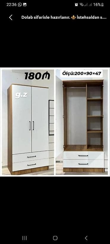 sap: İki qapılı geyim dolabı – sifarişlə hazırlanır. - Ölçü: 200 × 90 × 47 — 1