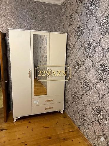 paduqa sekilleri: 3 qapılı, Güzgülü, Bej, Açılan, Düz dolab — 1