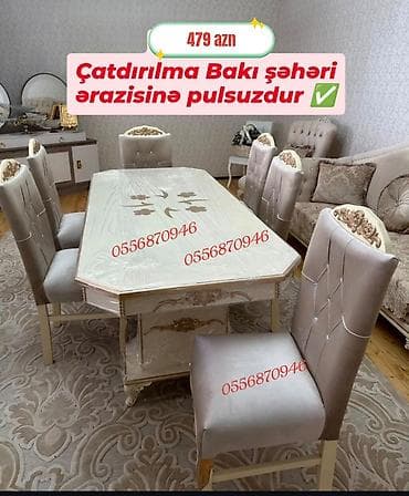 Для гостиной, Новый, Нераскладной, Прямоугольный стол, 6 стульев — 6