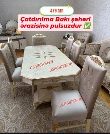 oturacaq dəstləri: Qonaq otağı üçün, Yeni, Açılan, Dördbucaq masa, 6 stul — 10