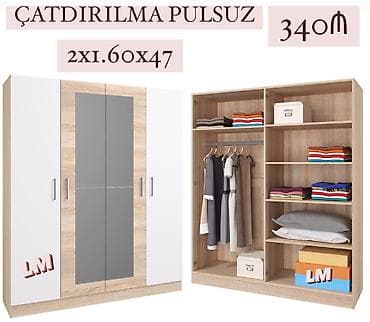 4 qapılı, Güzgülü, Ağ, Açılan, Düz dolab