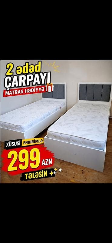 ruminya mebeli: Məhsul: 2 ədəd tək nəfərlik çarpayı dəsti - Rəng: ağ korpus, boz — 1