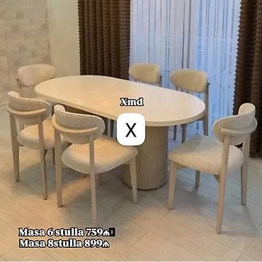 balkon stul: Ovallaşmış süfrə masası və stul dəsti - Rəng: açıq bej/krem tonları - — 1