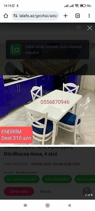 parca bez: Mətbəx üçün, Yeni, Açılan, Dördbucaq masa, 4 stul — 5