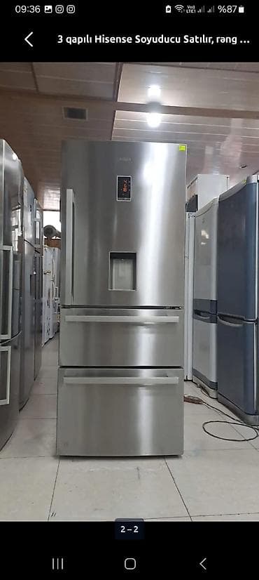 3 qapılı Hisense Soyuducu Satılır, rəng - Gümüşü, Dispenserli