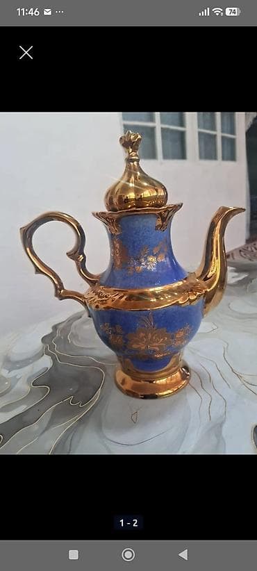 qizil balig: Mavi-qızılı dekorativ çaydan/kafeter - Material: keramika/porşelen — 1