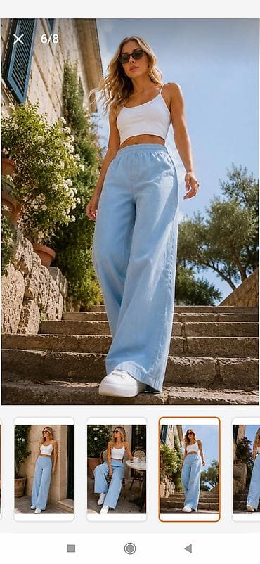 croplar: Məhsul: Qadın geniş kəsimli açıq mavi cins (palazzo/relaxed fit) - — 3