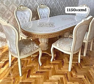 kiraye stol stullar: Klassik üslubda 1 masa + 6 stul dəsti - Oval formalı süfrəli masa — 1