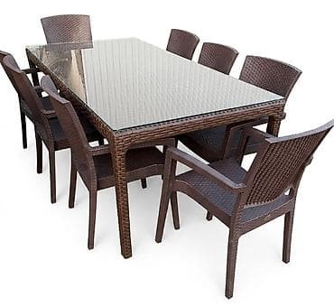 Dördbucaq masa, 8 stul, Açılmayan, Stullar ilə, Həsir toxunuşlu