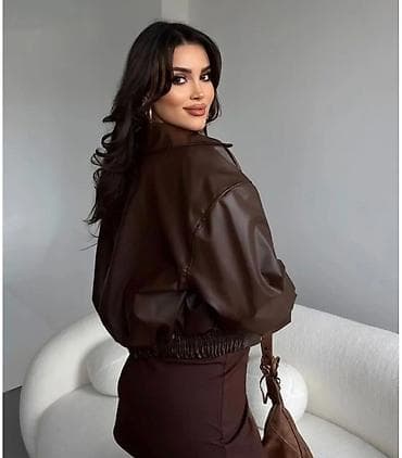 hərbi geyimi: Qadınlar üçün qısa dəri görünümlü jaket (süni dəri) - Rəng: tünd — 3