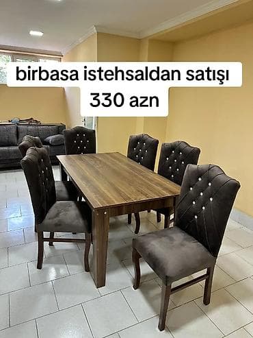 Qonaq otağı üçün, Yeni, Açılmayan, Dördbucaq masa, 6 stul