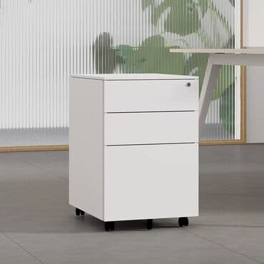 Minimalist dizayna malik təkərli ofis tumbası - Rəng: ağ - Korpus