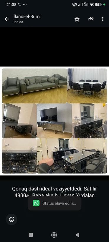 Qonaq dəsti ideal veziyyetdedi. Satılır 4900₼. Baha alınıb. Ünvan — 1