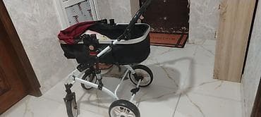 deri plas: Uşaq arabası – dərin beşik tipli model - Rəng: qara gövdə, tünd-bordo — 3