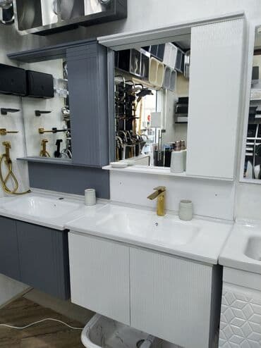 korpu kran: Vanna otağı üçün asma mebel dəsti - Rəng: ağ və boz kombinasiya - Üst — 1