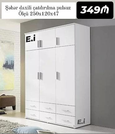 3 qapılı, Siyirməli, Ağ, Açılan, Düz dolab