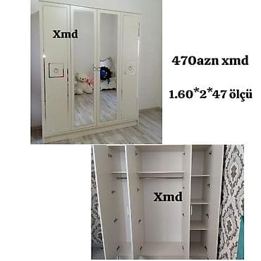 skaf: Üç qapılı paltar dolabı - Rəng: açıq krem - Ön hissədə 2 ədəd tam — 1