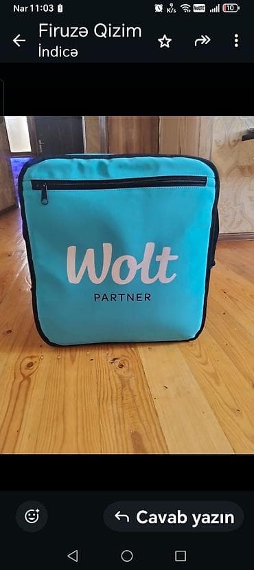 Avadanlığın icarəsi: Wolt kuryer çantası – izotermik, böyük həcmli daşıma üçün. Ünvan — 3
