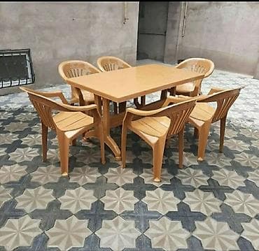 Yeni, Dördbucaq masa, 6 stul, Açılan, Stullar ilə, Plastik, Azərbaycan