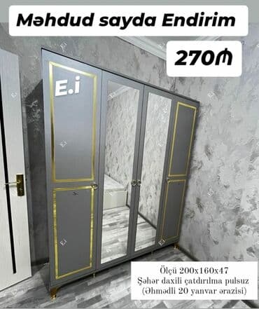 3 qapılı dolab: Açılan, 3 qapılı Düz dolab, Qarderob, paltar dolabı — 36