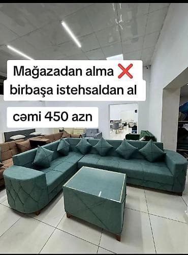 Divan və masa dəstləri: Künc divan dəsti satılır. Müasir dizayna malik bu dəst qonaq otağı — 1