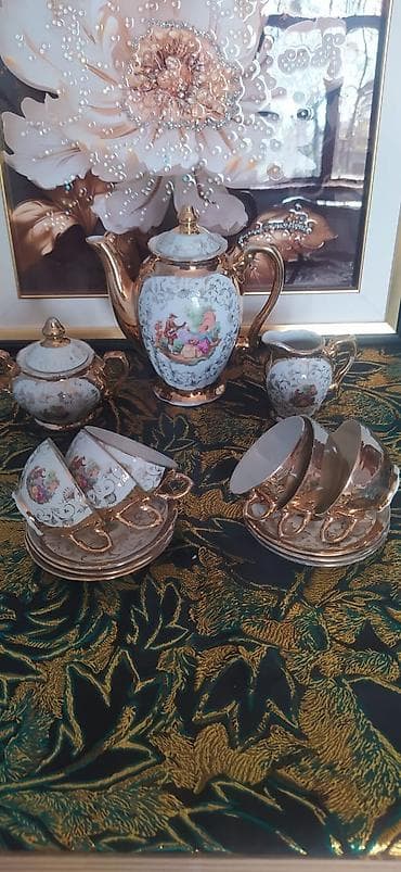 b çay servizi var: Çay dəsti, rəng - Qızılı, Farfor — 1