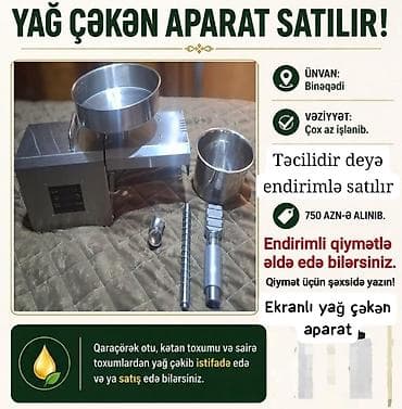 Yağ çəkən aparat – ekranlı, paslanmayan poladdan - Növ: toxum və