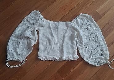 qar şalvarı: Ağ rəngli qadın bluzası - Stil: off-shoulder/kare açıq yaxa - — 1