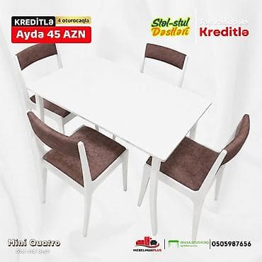 stulla: Mətbəx üçün, Yeni, Açılmayan, Dördbucaq masa, 4 stul — 6