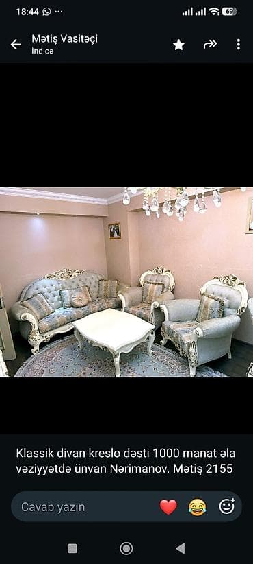 Klassik divan kreslo dəsti 1000 manat əla vəziyyətdə ünvan Nərimanov lalafo.az -da Klassik divan kreslo dəsti 1000 manat əla vəziyyətdə ünvan Nərimanov
