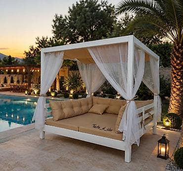 kreslo yellenen: Bağ üçün baldaxanlı lounge-divan Ölçü 185x210 sm, hündürlük 195sm - — 2