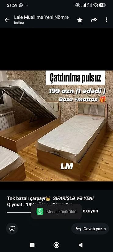 tek krafat: *Tək bazalı çarpayı*👑 _*SİFARİŞLƏ VƏ YENİ*_ *Qiymət : 199₼* Ölçü  — 1
