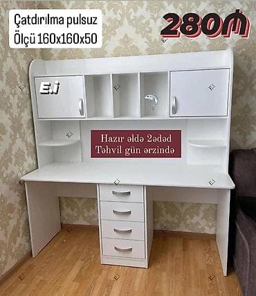 Ağ rəngli çoxfunksiyalı iş/oxu masası. - Ölçü: 160 x 160 x 50 sm -