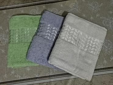 tekstil: Məxməri toxumalı hamam dəsmalları dəsti - Rənglər: açıq yaşıl — 1
