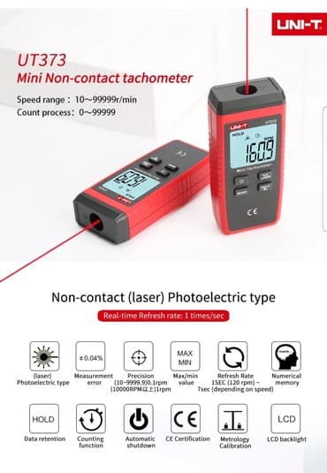 şarj cihazı: Lazer taxometr - odometr. Model: UNI-T UT 373 - Rəqəmsal dövriyyə — 5