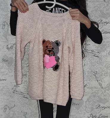 məktəb canta: Uşaq üçün trikotaj sviter - Rəng: açıq pudra - Model: uzunqol — 1