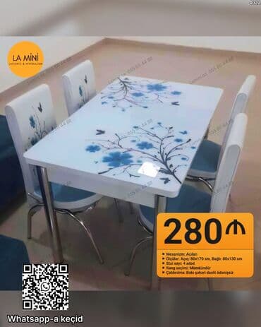 metbex masa: Mətbəx üçün, Açılan, 4 stul — 1